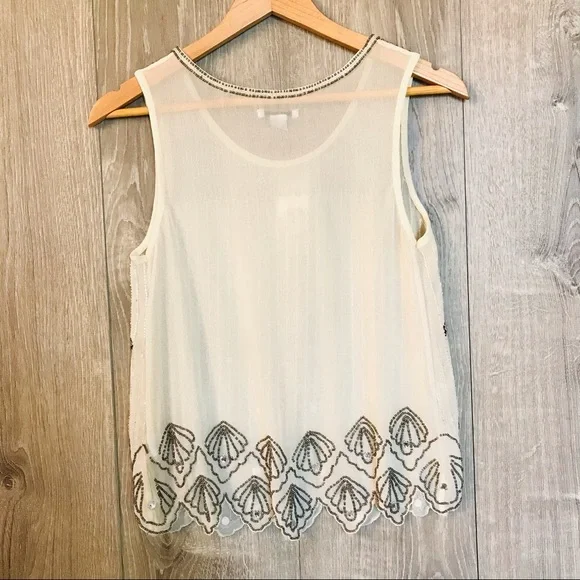 Bar III Embellished Sheer White Tank Blous… - Picture 6 of 10